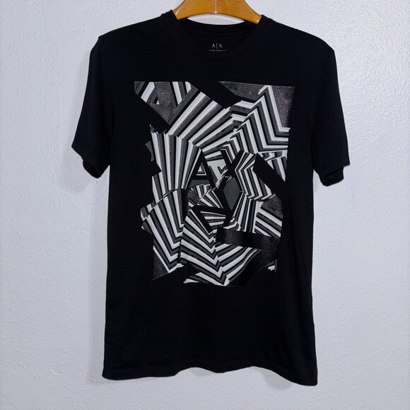 Armani Exchange Graphic Tee Black White Abstract Print Men’s M 100% Pima Cotton - Picture 1 of 9